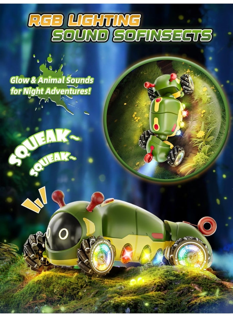 Wheels Remote Controlled Car Caterpillar with Music, 2.4 GHz RC Stunt Car with Spray & Cool Lighting, 4WD 360° Rotation Crawling Insect Monster Truck, Toy Gift for 3+ Boy Girl - Image 2
