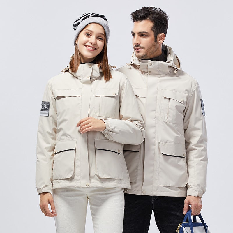 Outdoor jacket men's and women's workwear autumn and winter New down liner three-in-one detachable windproof hooded jacket - Image 2