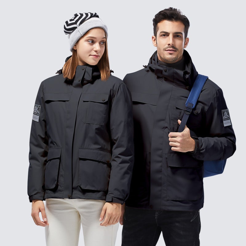 Outdoor jacket men's and women's workwear autumn and winter New down liner three-in-one detachable windproof hooded jacket - Image 3