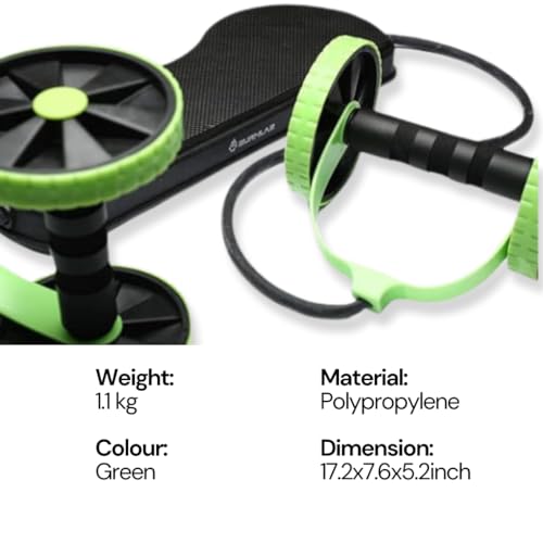 Burnlab Ab Roller Wheel with Resistance Tube (Green), Adjustable Training Levels for Abdominal & Core Strength Training, Comfortable Knee Base for Home Gym Fitness - for Men and Women - Image 2