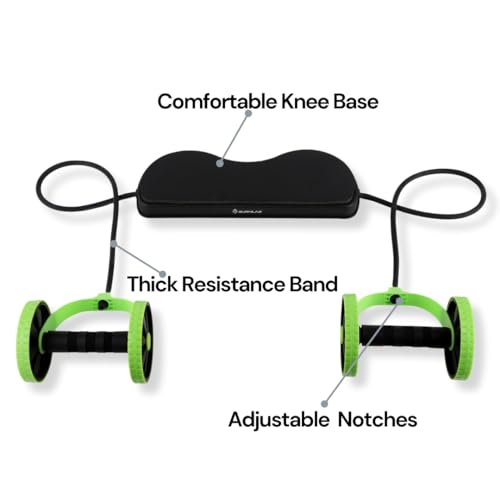 Burnlab Ab Roller Wheel with Resistance Tube (Green), Adjustable Training Levels for Abdominal & Core Strength Training, Comfortable Knee Base for Home Gym Fitness - for Men and Women - Image 3