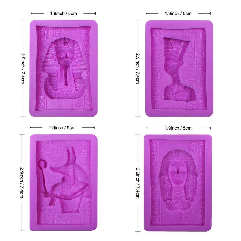 acvcatto Egyptian Silicone Chocolate Molds  4 Packs Pharaoh Sphinx Mummy Silicone Fondant Molds for Baking Cake Decoration  Cupcake Toppers  Egyptian Resin  Face Soap Polymer Clay - Image 2