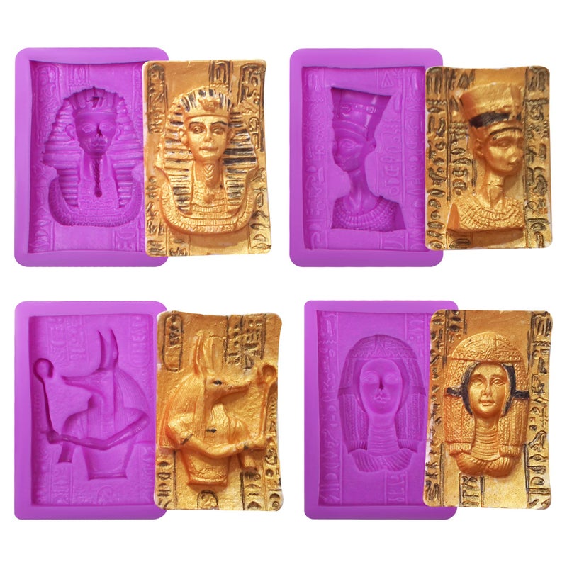 acvcatto Egyptian Silicone Chocolate Molds  4 Packs Pharaoh Sphinx Mummy Silicone Fondant Molds for Baking Cake Decoration  Cupcake Toppers  Egyptian Resin  Face Soap Polymer Clay - Image 1