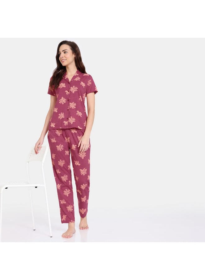 zivame Zivame All-Over Floral Print Shirt and Pyjama Set  - Image 4
