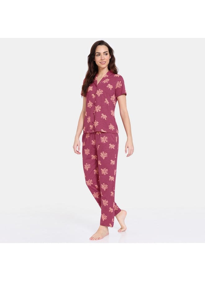 zivame Zivame All-Over Floral Print Shirt and Pyjama Set  - Image 2