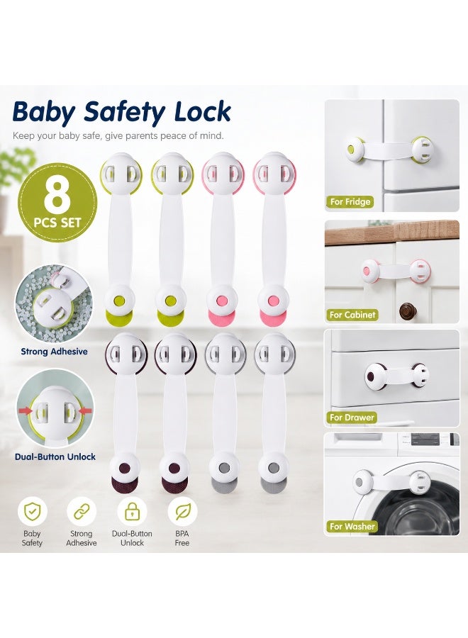 8 Pieces Child Safety Locks, Child Proof Refrigerator Lock, Fridge Locks for Kids with Sticky Adhesive Pads Sutible for Fridge, Cabinets, Drawers and Dishwasher - Image 1