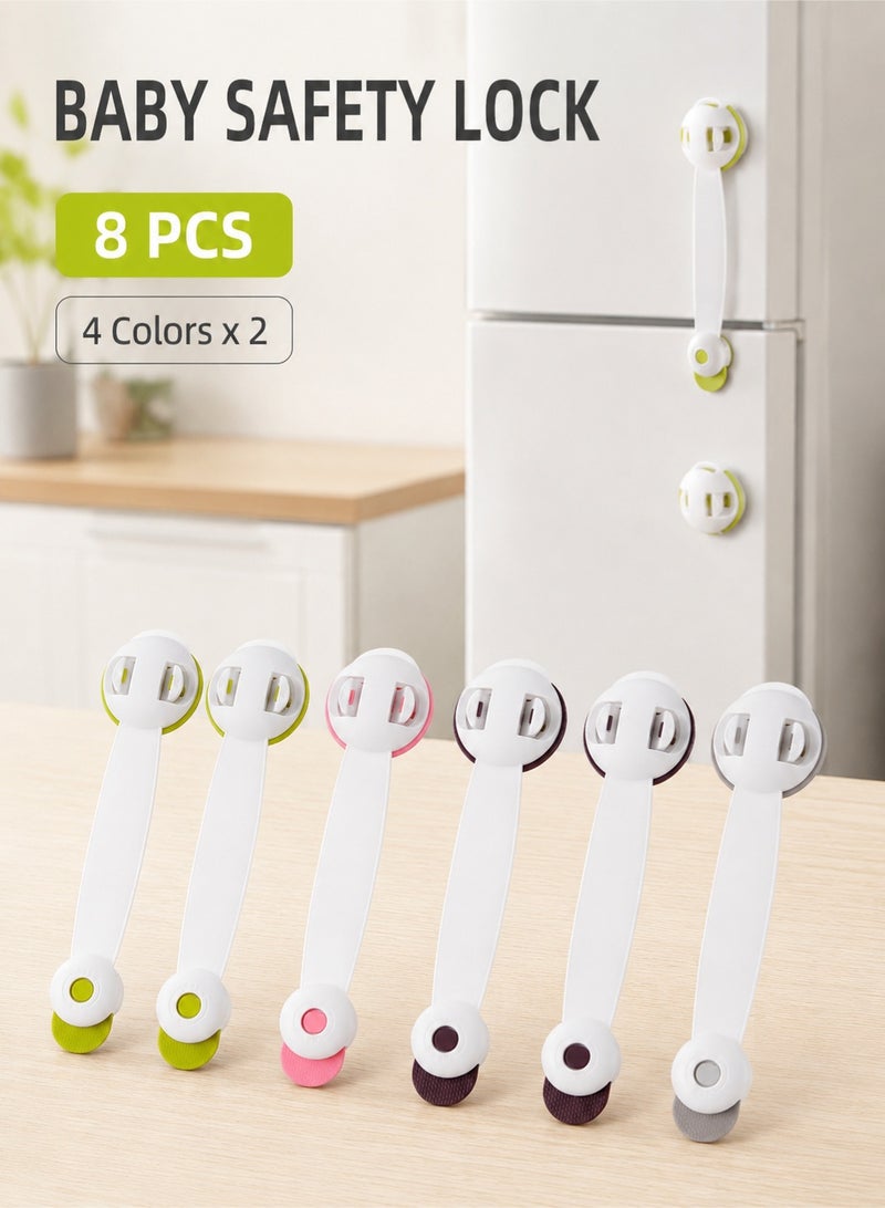 8 Pieces Child Safety Locks, Child Proof Refrigerator Lock, Fridge Locks for Kids with Sticky Adhesive Pads Sutible for Fridge, Cabinets, Drawers and Dishwasher - Image 2