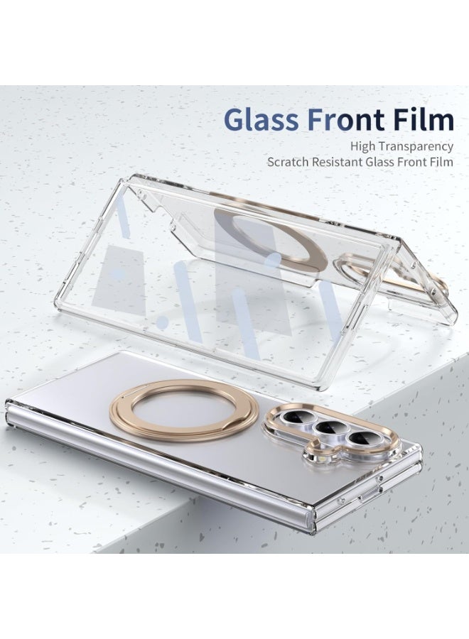 XIMAND جراب Ximand لهاتف Samsung Galaxy Z Fold 7 مع حامل حلقي مغناطيسي، وقوس دوار 360 درجة، وواقي عدسة شاشة أمامية مدمج، وغطاء شفاف كريستالي مضاد للاصفرار ومضاد لبصمات الأصابع - Image 3