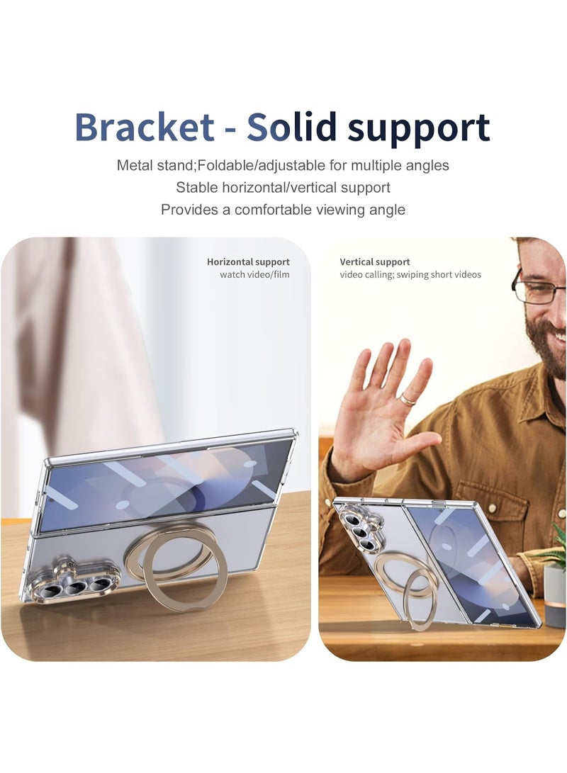 XIMAND جراب Ximand لهاتف Samsung Galaxy Z Fold 7 مع حامل حلقي مغناطيسي، وقوس دوار 360 درجة، وواقي عدسة شاشة أمامية مدمج، وغطاء شفاف كريستالي مضاد للاصفرار ومضاد لبصمات الأصابع - Image 2