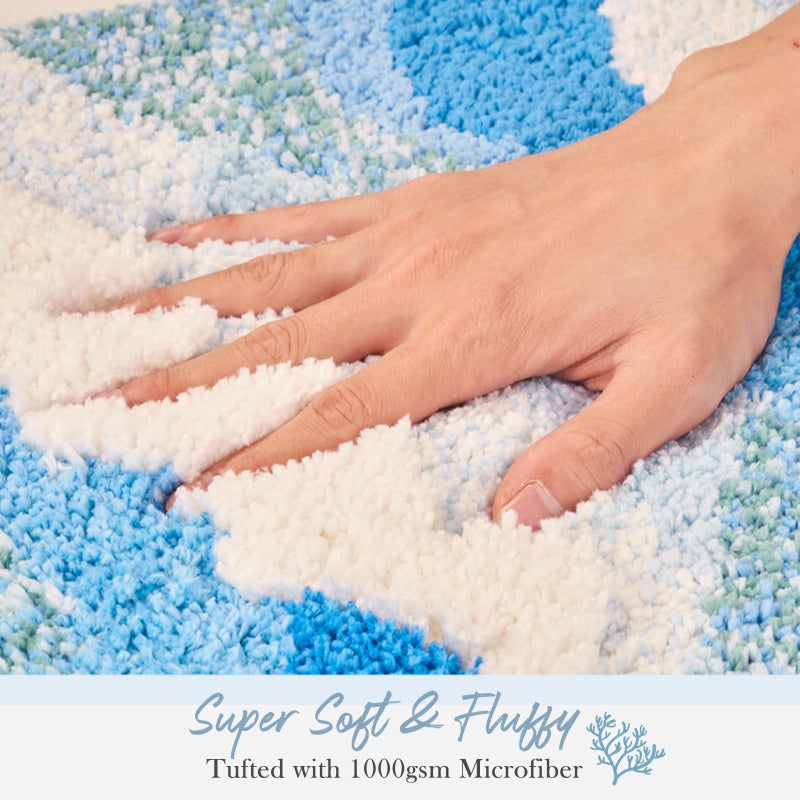 DyeFury Large Ocean Sea Wave Rug 60"x30", Beach Themed Room Decor Aesthetic, Beachy Decor for Bedroom Nursery Kitchen, Washable Blue Area Rug for Summer Room, Nautical Coastal Room Decor - Image 3