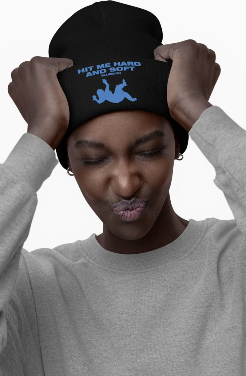 Fuddy Moda Unisex Billie Eilish Album Printed Folded Beanie, Hit Me Hard And Soft Written Outdoor Winter Hat - Image 1