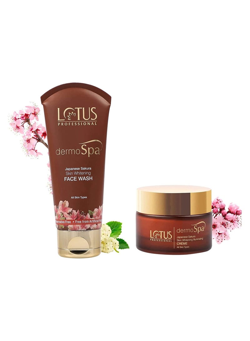 Lotus Professional Dermo Spa Japanese Sakura Skin Whitening Day Creme 50g And Dermo Spa Skin Whitening Face wash 80g  - Image 1