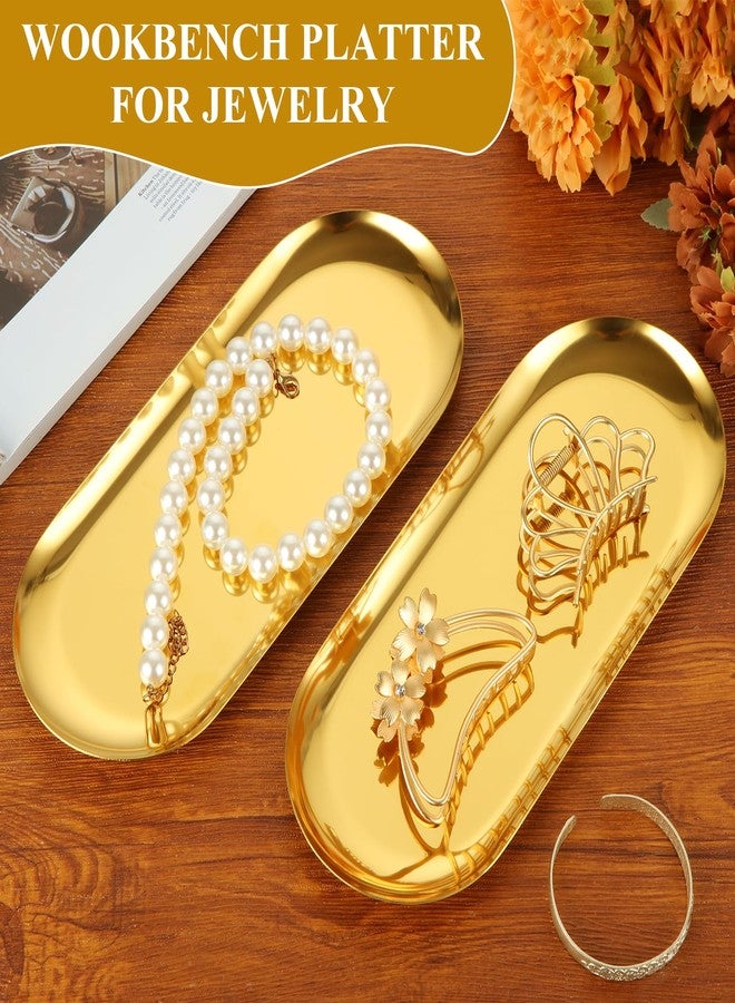 AKOLAFE 5PCS Stainless Steel Serving Tray Set Gold Platters for Serving Food Party Medium Metal Trays Decorative 10" Long Plate Oval Storage Trays Thickened Serving Dishes for Entertaining Sushi Snack - Image 4