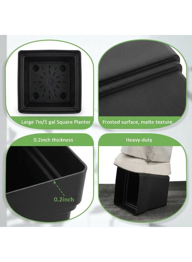 RooTrimmer 6-Pack 7'' Square Planters with Built-in Drainage Tray – Heavy-Duty Black Plastic Planter with Drainage Hole and Bottom Stopper, BPA-Free Plant Pots Matte Finish for Indoor Outdoor - Image 4