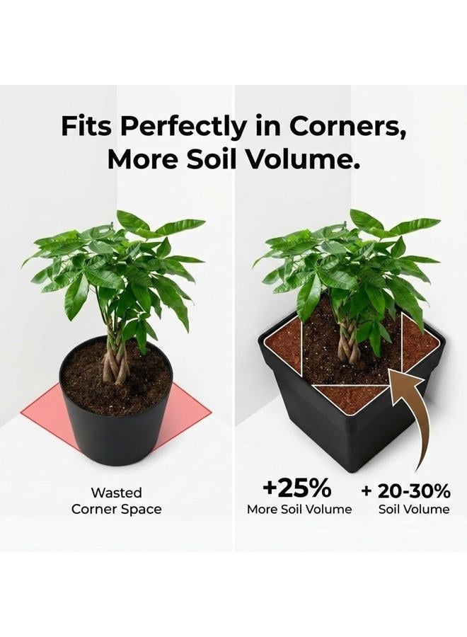 RooTrimmer 6-Pack 7'' Square Planters with Built-in Drainage Tray – Heavy-Duty Black Plastic Planter with Drainage Hole and Bottom Stopper, BPA-Free Plant Pots Matte Finish for Indoor Outdoor - Image 5