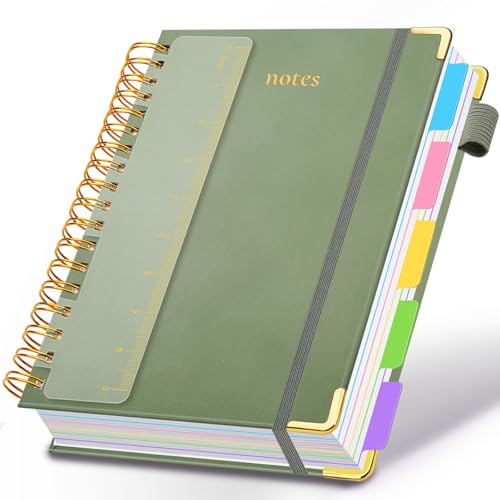 GDGDSY Hardcover Spiral Notebook 8"x10" Journal Notebook with Tabs and Removable Dividers 300 Pages 5 Subject Notebook College Ruled, Faux Leather Spiral Bound Notebook for Women School Work (Sage Green) - Image 1