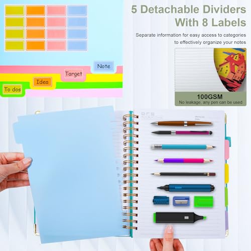 GDGDSY Hardcover Spiral Notebook 8"x10" Journal Notebook with Tabs and Removable Dividers 300 Pages 5 Subject Notebook College Ruled, Faux Leather Spiral Bound Notebook for Women School Work (Sage Green) - Image 5