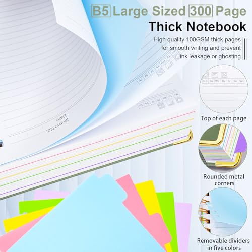 GDGDSY Hardcover Spiral Notebook 8"x10" Journal Notebook with Tabs and Removable Dividers 300 Pages 5 Subject Notebook College Ruled, Faux Leather Spiral Bound Notebook for Women School Work (Sage Green) - Image 4