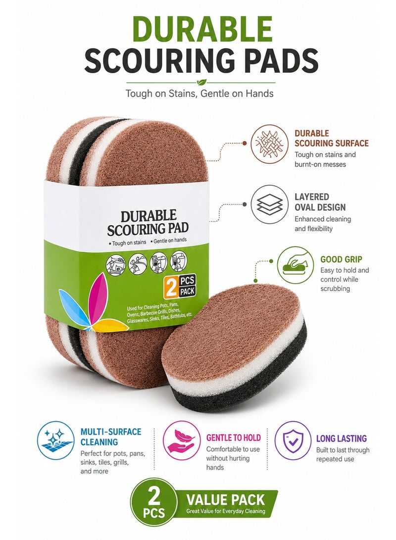 2 PCS Heavy Duty Scouring Pads for Kitchen Cleaning – Multi-Purpose Scrub Pads for Pots, Pans, Dishes, Sink & Oven, Durable Reusable Cleaning Sponges for Household Use - Image 3