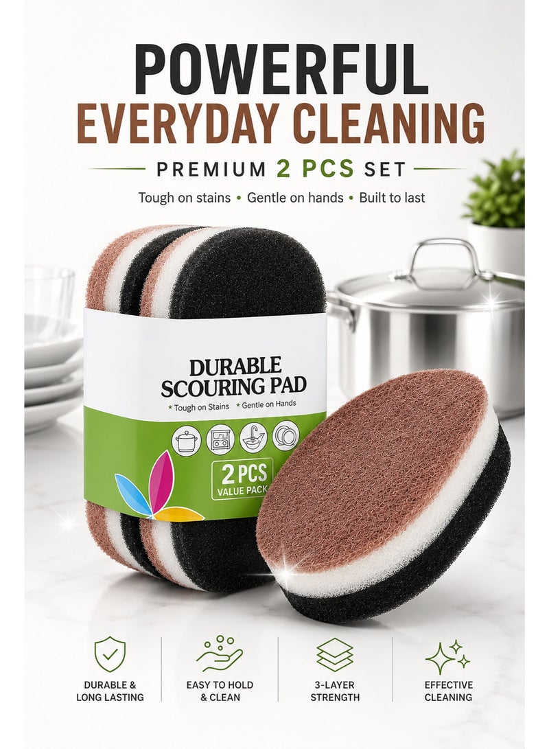 2 PCS Heavy Duty Scouring Pads for Kitchen Cleaning – Multi-Purpose Scrub Pads for Pots, Pans, Dishes, Sink & Oven, Durable Reusable Cleaning Sponges for Household Use - Image 5