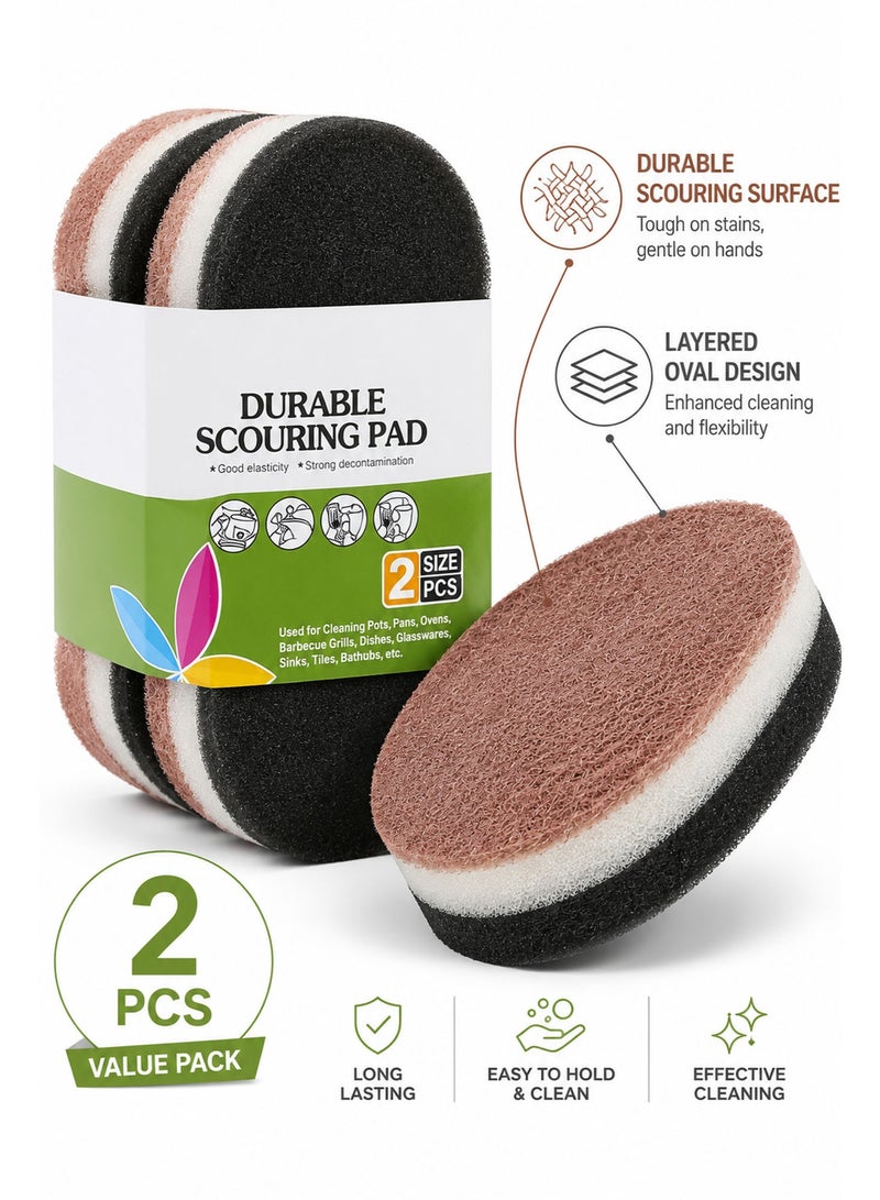 2 PCS Heavy Duty Scouring Pads for Kitchen Cleaning – Multi-Purpose Scrub Pads for Pots, Pans, Dishes, Sink & Oven, Durable Reusable Cleaning Sponges for Household Use - Image 2
