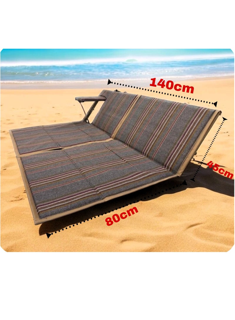 Folding Lounge Chair Outdoors Beach Lounger with Adjustable Backrest Portable Sun Tanning Chairs 140*80*45 CM - Image 1