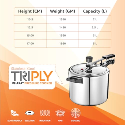 Shri & Sam TriPly 18/8 Stainless Steel Inner Lid Pressure Cooker, 2 Litre, with Extra Safety Valve, Induction and Gas Ready, Silver, 5-Year Warranty - Image 3