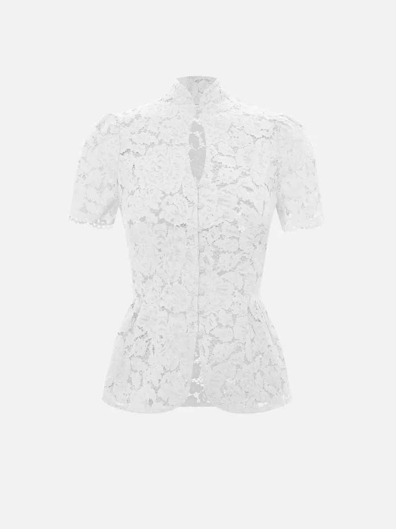 Lichi Fitted guipure blouse with a teardrop neckline and peplum