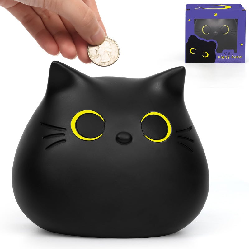 JIZWPOOM Cat Piggy Bank for KidsMoney BoxUnbreakable Piggy Bank Girls Black Cat Bank Money Bank for Kids Christmas 55 X 5 inches