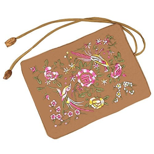Lidwot Brown Silk Jewelry Organizer Roll for Travel – Vintage Embroidery Storage Bag with Zippered Pockets, Foldable Pouch for Rings, Necklaces & Earrings, Compact Luxury Gift - Image 2