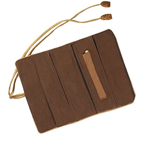 Lidwot Brown Silk Jewelry Organizer Roll for Travel – Vintage Embroidery Storage Bag with Zippered Pockets, Foldable Pouch for Rings, Necklaces & Earrings, Compact Luxury Gift - Image 3
