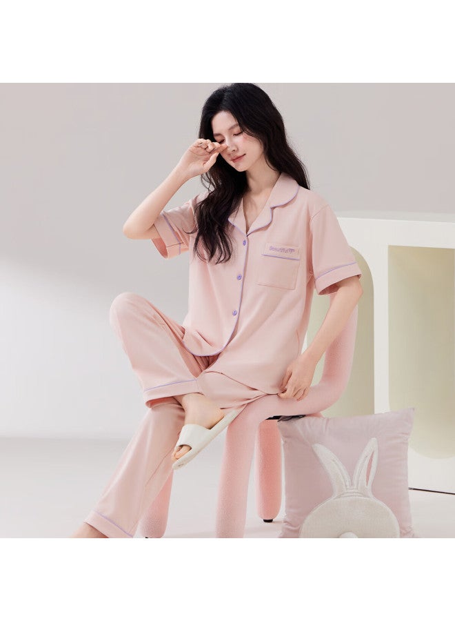 Your Sun Comfortable And Refreshing Women's Cotton Pajamas Set With Chest Pad, Summer Thin Short Sleeve Cardigan And Long Pants, Suitable For Home Wear - Image 5