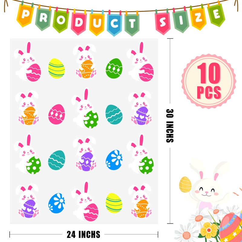 CUDICY Easter Bags 10pcs Large Cellophane Bags 24x30 Inch Cellophane Wrap for Gift Baskets Plastic Gift Wrapping Clear Gift Bags (Easter eggs, Bunny) - Image 2
