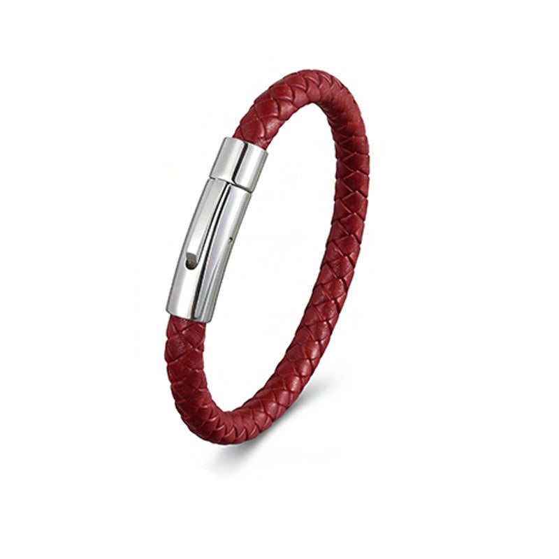 Amber European and American Best-Selling Leather Bracelets Stainless Steel Snap Men's Braided Leather Bracelets Wholesale Manufacturers - Image 1
