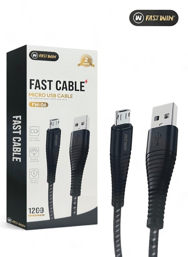 FASTWIN Micro USB A to Micro Cable, Fastwin Certified Nylon Braided Fast Charger Cable, Triple Shielding, Compatible with PS4, Raspberry Pi Zero, TV Stick, Chromecast, Android Phones, 1200mm 1.2m - Black - Image 2