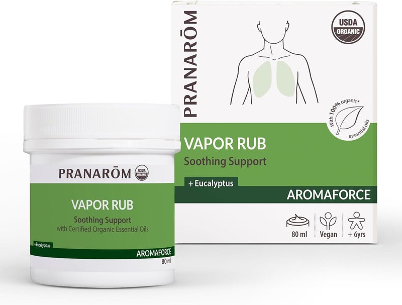 PRANAROM Pranarom USDA Certified Organic Vapor Rub (80ml) with Eucalyptus, Rosemary, & Thyme for Congestion and Sinus Support, Relieve Cough & Congestion, Petroleum Free, Safe for Kids & Adults 