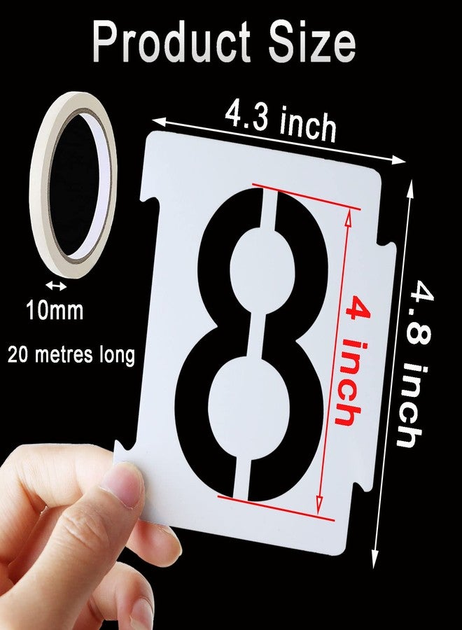 ASMPIO 4 Inch Curb Stencil Kit 0-9 Address Number Stencil, 20Pcs Reusable 14 Mil Mylar Plastic Numbers Stencils with Masking Tape for Painting on Road, Wall, Wood, Mailbox(4"Tall) - Image 2
