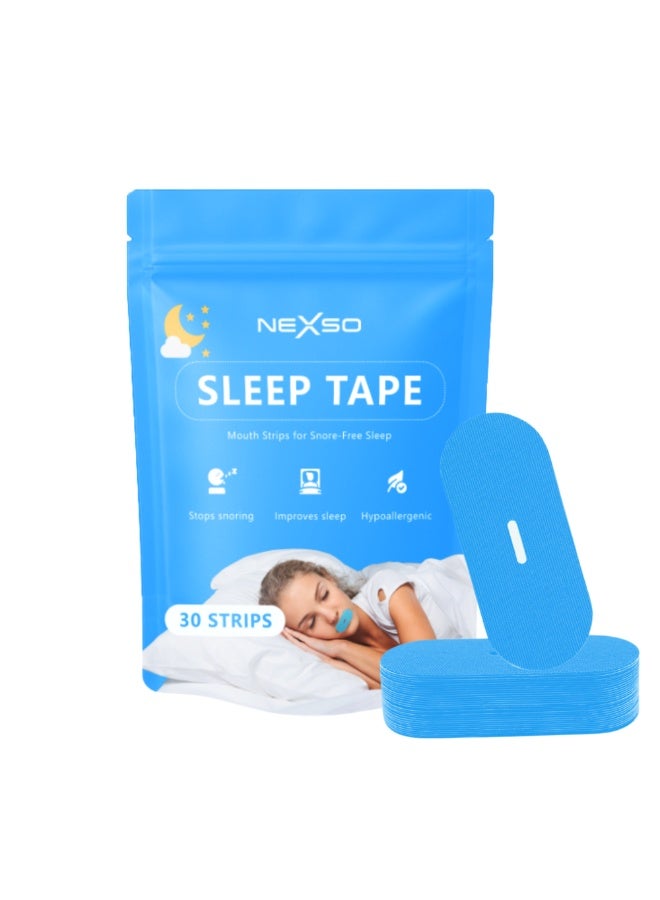 Nexso Blue Mouth Tape for Sleeping Adults | 30 Hypoallergenic Nasal Breathing Strips for Snore Reduction | Comfortable, Medical-Grade Adhesive | Promotes Restorative Sleep & Better Sleep Quality - Image 1