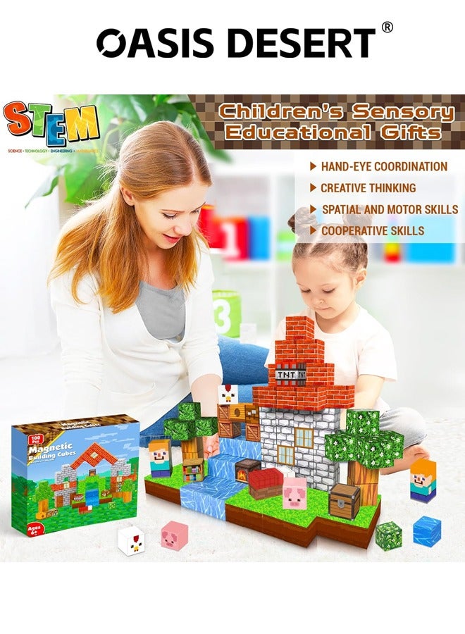 صحراء الواحة كتل البناء المغناطيسية -100 قطعة. مكعبات البناء المغناطيسية للألعاب البناء. مناسب للفتيان والفتيات كأحجار تطوير ذكاء الأطفال في "ستيم". تكديس الألعاب ألغاز اللمس. هدايا عيد الميلاد مناسب للأطفال الصغار. - Image 5