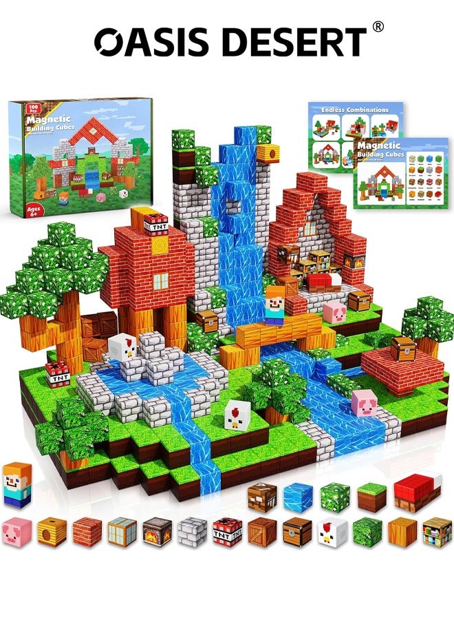 صحراء الواحة كتل البناء المغناطيسية -100 قطعة. مكعبات البناء المغناطيسية للألعاب البناء. مناسب للفتيان والفتيات كأحجار تطوير ذكاء الأطفال في "ستيم". تكديس الألعاب ألغاز اللمس. هدايا عيد الميلاد مناسب للأطفال الصغار. - Image 1