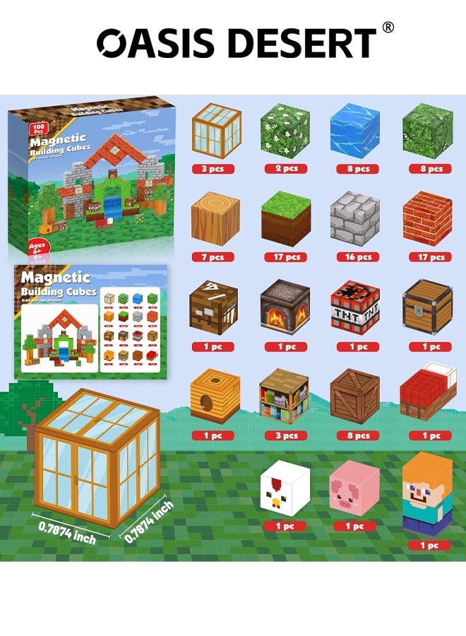 صحراء الواحة كتل البناء المغناطيسية -100 قطعة. مكعبات البناء المغناطيسية للألعاب البناء. مناسب للفتيان والفتيات كأحجار تطوير ذكاء الأطفال في "ستيم". تكديس الألعاب ألغاز اللمس. هدايا عيد الميلاد مناسب للأطفال الصغار. - Image 2