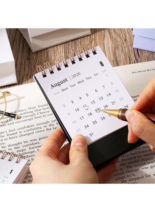 HY Mini Desk Calendar 2026-2027 - Use Jan 2026 to June 2027, Monthy Small Desktop Calendar 250 GSM Thick Paper Twin-Wire Binding for Home or Office (Black) - Image 2