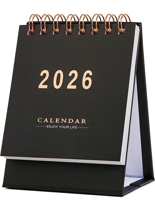HY Mini Desk Calendar 2026-2027 - Use Jan 2026 to June 2027, Monthy Small Desktop Calendar 250 GSM Thick Paper Twin-Wire Binding for Home or Office (Black) - Image 1
