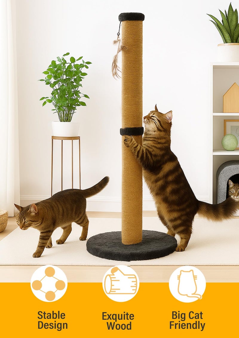 Ewenono 34inches Tall Cat Scratching Post with Plush Base Cat Scratcher for Indoor Cat with Natural Sisal Rope, Black Round Platform,Have 4 Replacement Pendant - Image 3