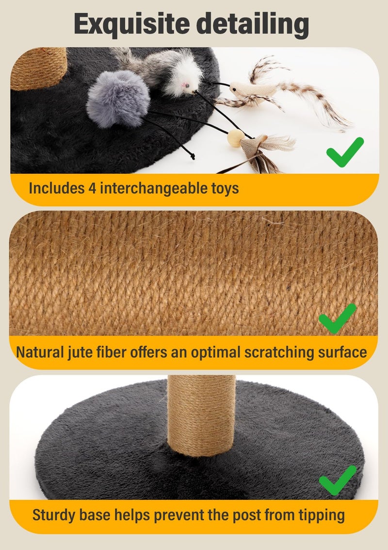 Ewenono 34inches Tall Cat Scratching Post with Plush Base Cat Scratcher for Indoor Cat with Natural Sisal Rope, Black Round Platform,Have 4 Replacement Pendant - Image 5
