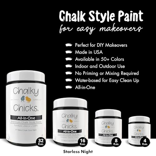 Chalky Chicks All-in-One Chalk Paint for Furniture or Cabinet - 32 Fl Oz - Matte Finish Starless Night Black for Metal, Wood Furniture Paint - No Sanding All-in-One for Home Decor & Crafts, USA Made - Image 2