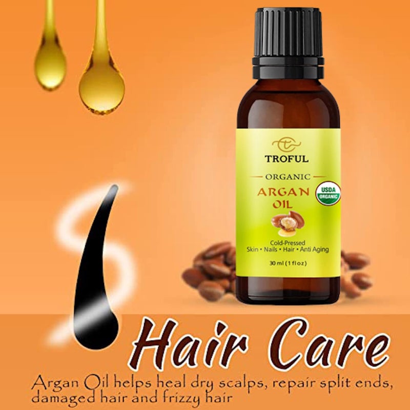 TROFUL Organic Argan Oil 30 ml -100% Pure Cold Pressed Moroccan Organic Argan Oil for Hair Growth, Face, Body,Nails,Treatment For Damaged Hair and Dry Skin Air & land transit compatible - Image 3