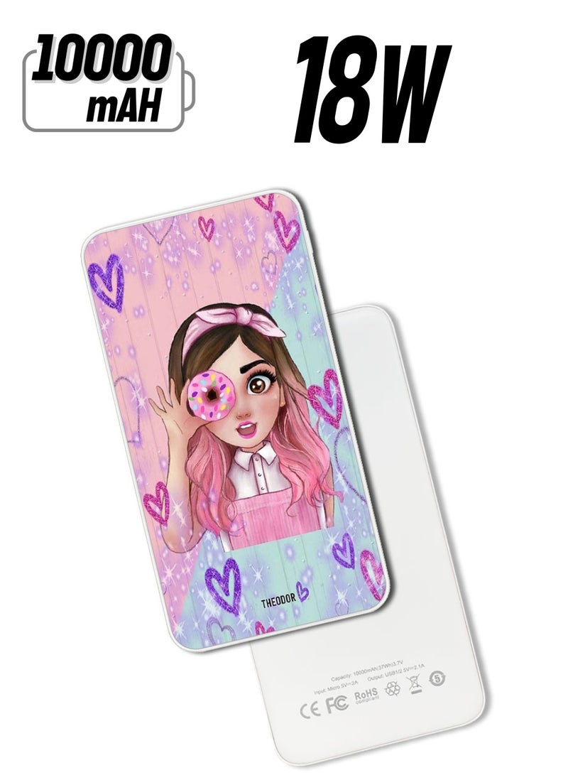 Theodor 10,000 mAh Super Fast Charging Ultra Compact Power Bank with Quick Charge & Power Delivery, Portable Charger For iPhone and Android Donut Love - Image 1