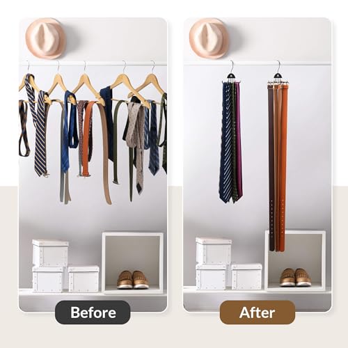 ZEDODIER 2 Pack Tie Hanger & Belt Organizer, Rotatable Tie Rack Space Saving Tie Holder with 16 Adjustable Hooks for Closet Organizers and Storage, Sturdy Belt & Tie Collection Storage, Black - Image 2