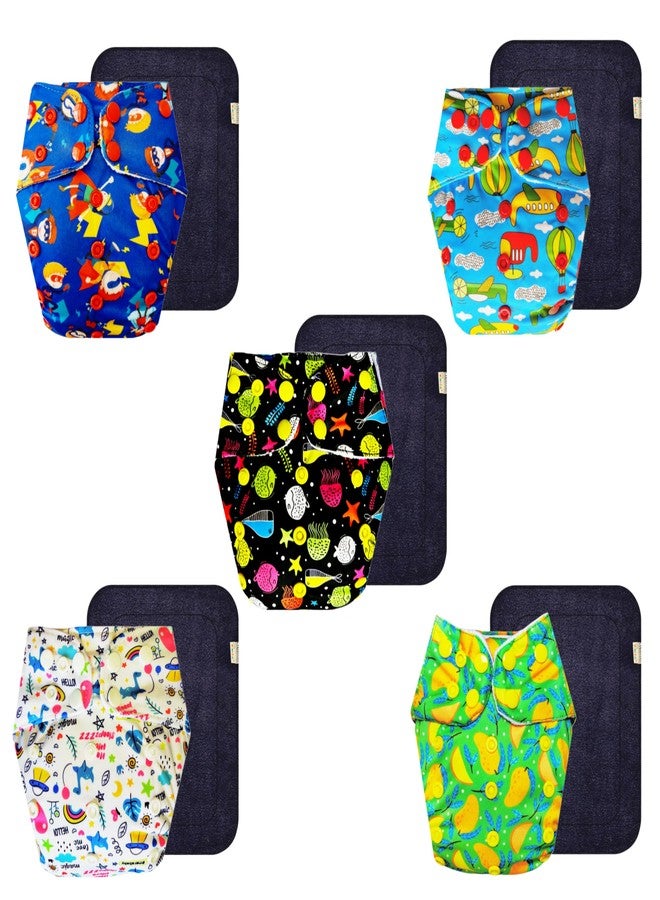 حفاضات قماشية فاخرة من دمبلدو مع حشوة سوداء (عبوة من 5) | شعور بالجفاف والراحة | وسادة ماصة من 6 طبقات | سهلة التنظيف | مثالية للأطفال الصغار | من 3 أشهر إلى 3 سنوات | للجنسين - Image 1